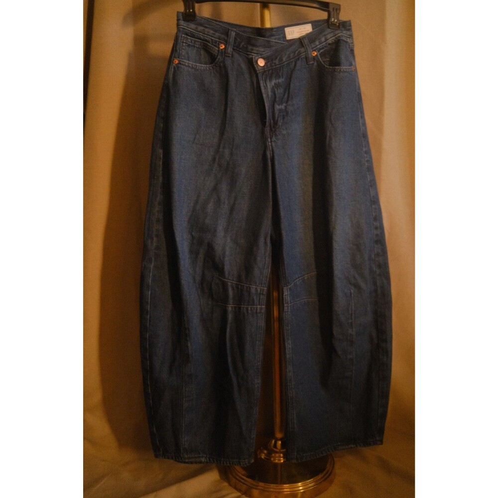 GAP Horseshoe High Rise Jeans Womens Barrel Leg Curved Dark Wash